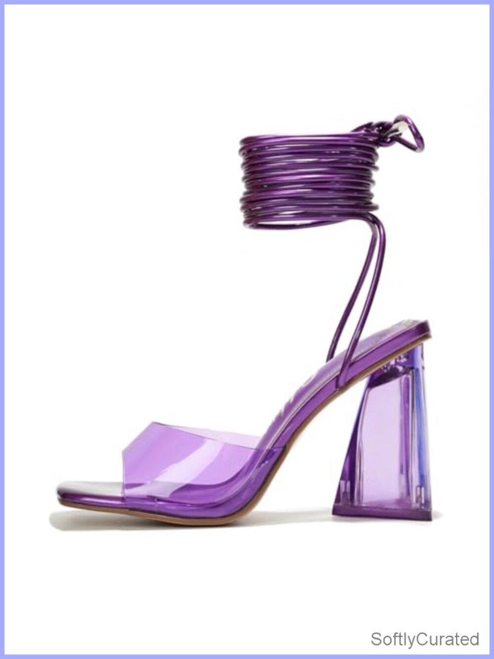 Lace Up Strappy Heels Square Toe Open Toe Mid-Calf Sandals for Prom Wedding